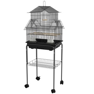 PawHut Vogelkäfig Design-Haus Futternäpfe Sitzstangen 3 Türen Kotboden abnehmbar + Griff zum Transport 50,5 x 41 x 121 cm sch