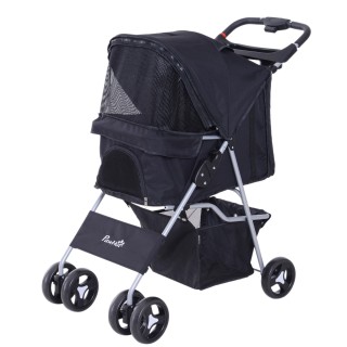 PawHut Poussette Buggy für Hunde 75L x 46B x 94H cm faltbar wasserdicht 600D Oxford Stoff 4 Räder Schwarz   Aosom