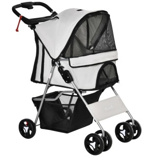 PawHut Buggy-Kinderwagen für Hunde 75L x 46B x 94H cm faltbar wasserdicht 600D Oxford-Gewebe 4 Räder grau   Aosom