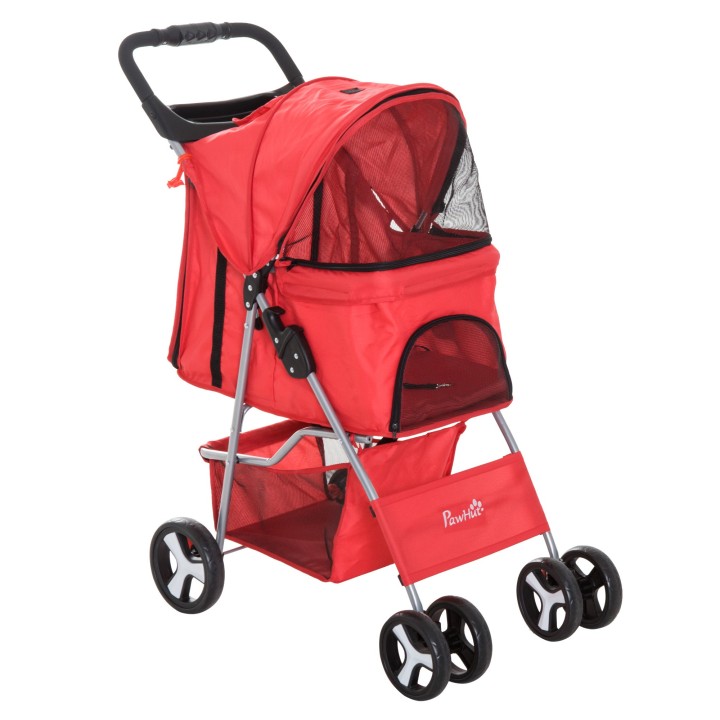 PawHut Hundekinderwagen 75L x 46B x 94H cm faltbar wasserdichtes 600D Oxford-Gewebe 4 Räder Rot   Aosom