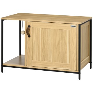 PawHut Katzentoilette Schrank Versteckte Katzenklo Möbel Industriestil Seiteneingangsklappe Hängende Kugel Stahlrahmen Holzop