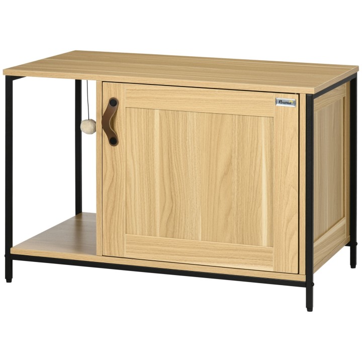 PawHut Katzentoilette Schrank Versteckte Katzenklo Möbel Industriestil Seiteneingangsklappe Hängende Kugel Stahlrahmen Holzop