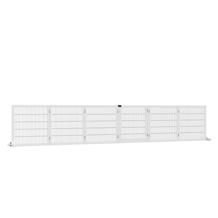 PawHut Hundesicherheitstor selbststehendes Gitter modulares klappbares 6-Panel 2-Stützfuß Kiefernholz 432 x 36 x 70 cm weiß