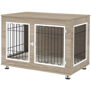 PawHut Hundekäfig Möbel Innenhundekäfig Beistelltisch Mehrzweck mit Doppeltür und Kissen - Mittelgroßer und großer Hundekäfig