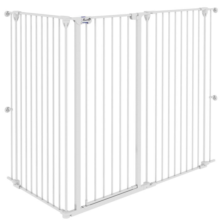 PawHut Sicherheitsgitter für Hunde aus Stahl mit 3 Klapp-Panels, Doppelverriegelung und integrierter Tür für Türen und Treppe