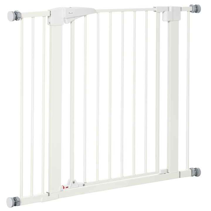 PawHut Hunde-Absperrgitter ohne Bohren mit automatischer Schließung Doppelverriegelung Einhandbedienung Breite 76-103 cm Weiß