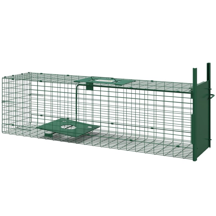 Outsunny Lebendtierfalle Tierschutzfalle aus Stahl mit 1 Eingang für Ratten und Mäuse dim. 100L x 25B x 28H cm dunkelgrün   A