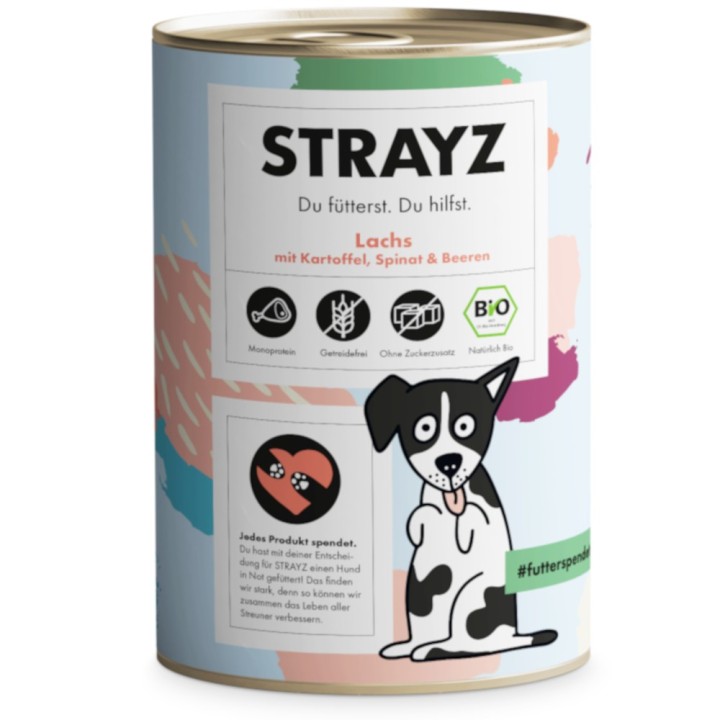 STRAYZ BIO 6 x 400 g - Bio-Lachs mit Bio-Kartoffel, Bio-Spinat & Bio-Beeren