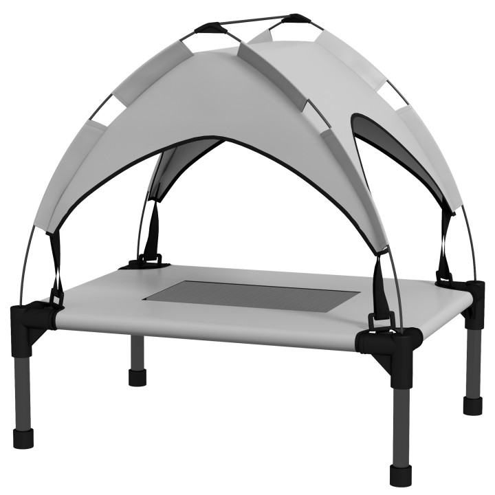 PawHut Erhöhtes Hundebett mit Baldachin, Haustierbett, Outdoor Hundeliege mit Dach, Atmungsaktiv, für Mini- und Kleinhunde He