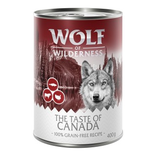 Wolf of Wilderness Adult - "The Taste Of" 6 / 24 x 400 g - 6 x 400g: Taste Of Canada - Rind, Pute, Kabeljau
