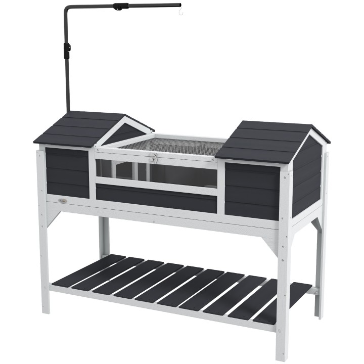 PawHut Schildkrötenhaus für Landschildkröten im Freien, Schildkrötengehege aus Holz, 2 Verstecke, verstellbarer Lampenhalter,