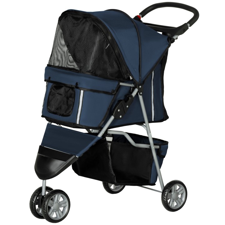 PawHut Hundekinderwagen zusammenklappbarer Buggy, faltbarer Wagen für Hunde und Katzen, Getränkehalter, Aufbewahrungskorb, Rä