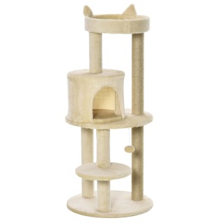 PawHut Katzenbaum Multi-Ausstattung Kratzbäume Kratzmöbel Plattformen Höhle Spielball Ø 48 x 104H cm Creme   Aosom