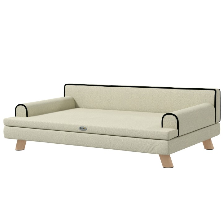 PawHut Skandinavisches Design-Sofa für Hunde und Katzen mit kuscheligem abnehmbarem Kissen und massiven Holzbeinen 100 x 62 x