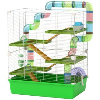 PawHut Großer Nagetierkäfig 5 Ebenen für Hamster mit Tunnel Tränke Rad Häuschen Leitern Maßen 59L x 36B x 69H cm   Aosom