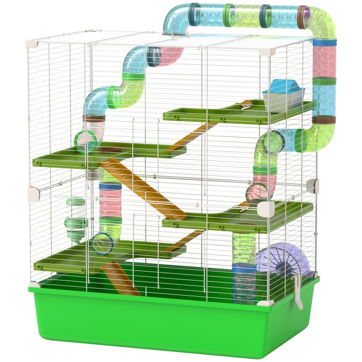 PawHut Großer Nagetierkäfig 5 Ebenen für Hamster mit Tunnel Tränke Rad Häuschen Leitern Maßen 59L x 36B x 69H cm   Aosom