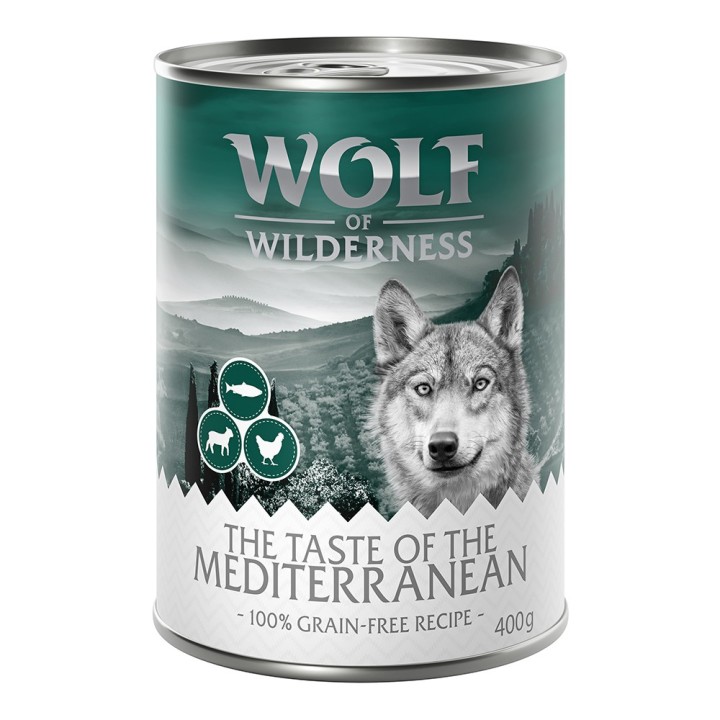 Wolf of Wilderness Adult - "The Taste Of" 6 / 24 x 400 g - 6 x 400g: Taste Of  The Mediterranean - Lamm, Huhn, Forelle
