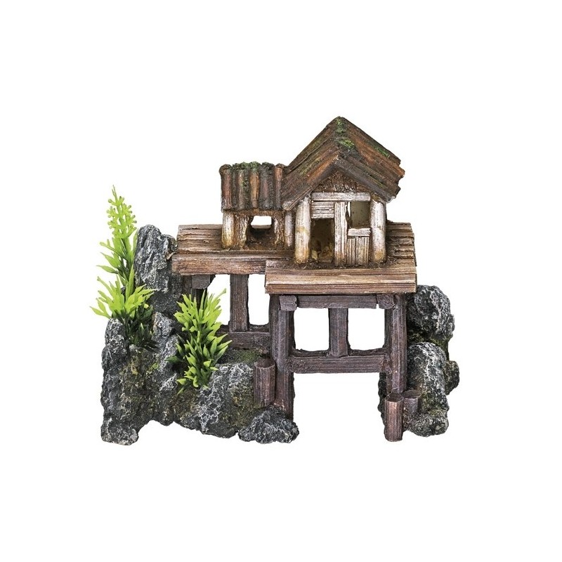 Aquariumdekoration Holzhaus mit Pflanzen Nobby Pet