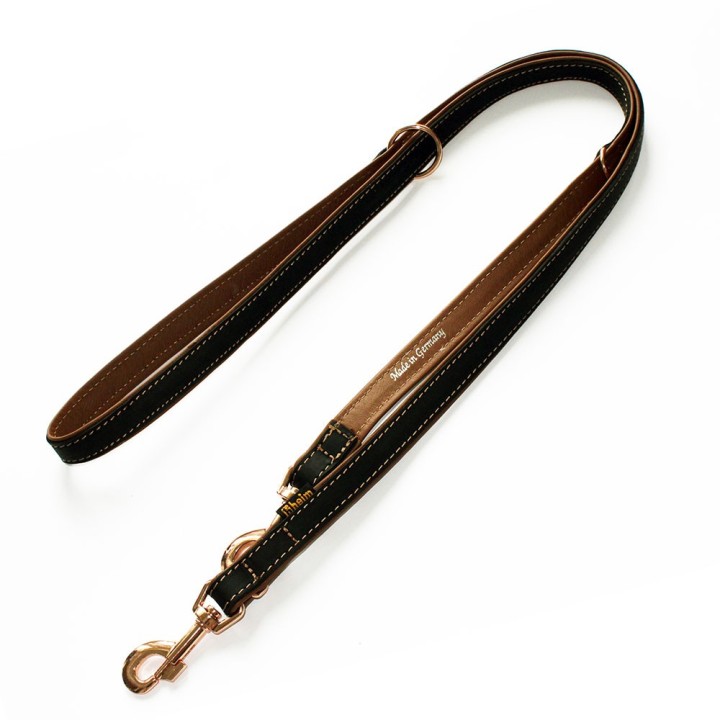 Heim Führleine gefüttert Rosé, schwarz/braun - 220 cm lang, 16 mm breit