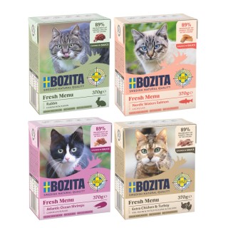 Kombi-Paket: Bozita Megapack Tetra Häppchen 48 x 370 g - Megapack 2 in Soße: Hühnchen & Pute, Kaninchen, Lachs, Garnelen