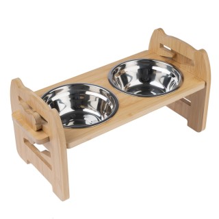 Modern Living Doppelnapf mit Bambusständer Ubud - 550 ml, L 42 x B 19 x H 20 cm