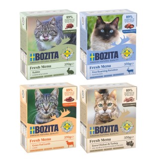 Kombi-Paket: Bozita Megapack Tetra Häppchen 48 x 370 g - Megapack 1 in Soße: Hühnchen & Pute, Kaninchen, Rentier, Lamm