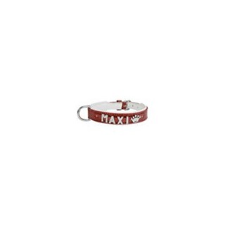 Schecker - MyName Leder-Halsband, rot [30 cm x 15 mm - Buchstabentyp: Kristall]