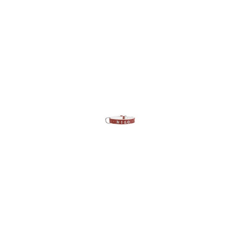 Schecker - MyName Leder-Halsband, rot [30 cm x 15 mm - Buchstabentyp: Cowboy]