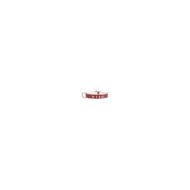 Schecker - MyName Leder-Halsband, rot [30 cm x 15 mm - Buchstabentyp: Cowboy]