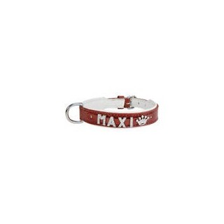 Schecker - MyName Leder-Halsband, rot [40 cm x 20 mm - Buchstabentyp: Kristall]
