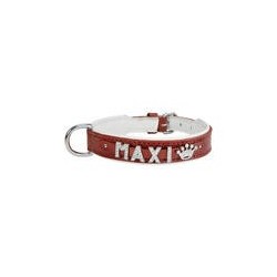 Schecker - MyName Leder-Halsband, rot [40 cm x 20 mm - Buchstabentyp: Kristall]