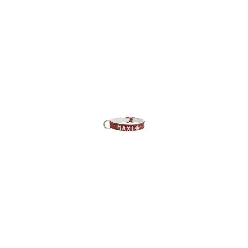 Schecker - MyName Leder-Halsband, rot [40 cm x 20 mm - Buchstabentyp: Kristall]