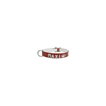 Schecker - MyName Leder-Halsband, rot [40 cm x 20 mm - Buchstabentyp: Kristall]