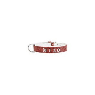 Schecker - MyName Leder-Halsband, rot [40 cm x 20 mm - Buchstabentyp: Cowboy]