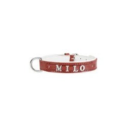 Schecker - MyName Leder-Halsband, rot [40 cm x 20 mm - Buchstabentyp: Cowboy]