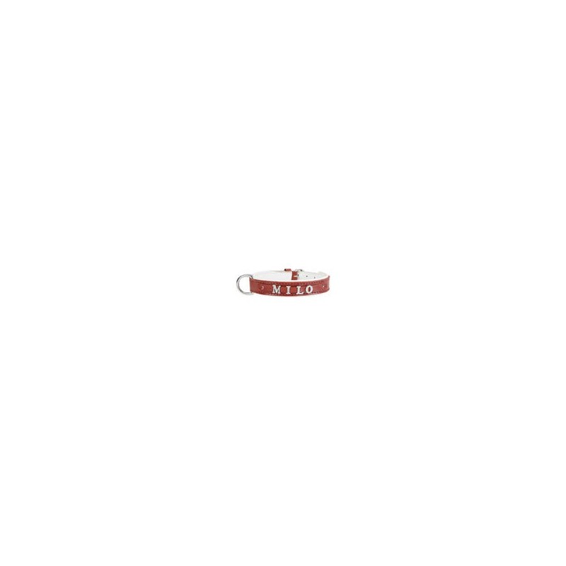 Schecker - MyName Leder-Halsband, rot [40 cm x 20 mm - Buchstabentyp: Cowboy]