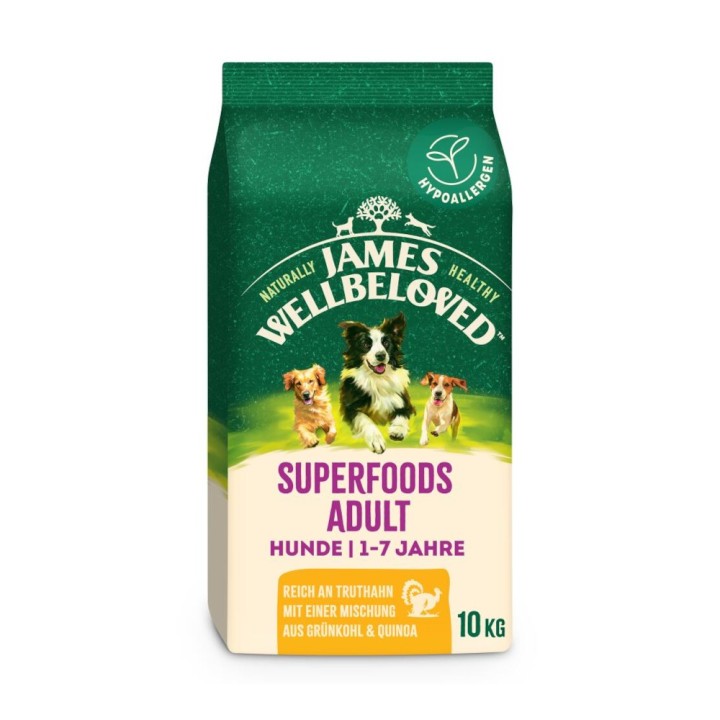 James Wellbeloved Superfoods Adult Dog Hypoallergenic Truthahn mit Grünkohl & Quinoa - 10 kg