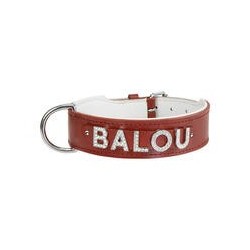 Schecker - MyName Leder-Halsband, rot [50 cm x 35 mm - Buchstabentyp: Kristall]