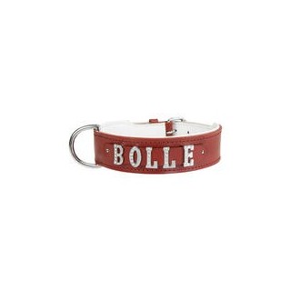 Schecker - MyName Leder-Halsband, rot [50 cm x 35 mm - Buchstabentyp: Cowboy]