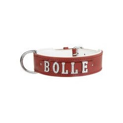 Schecker - MyName Leder-Halsband, rot [50 cm x 35 mm - Buchstabentyp: Cowboy]