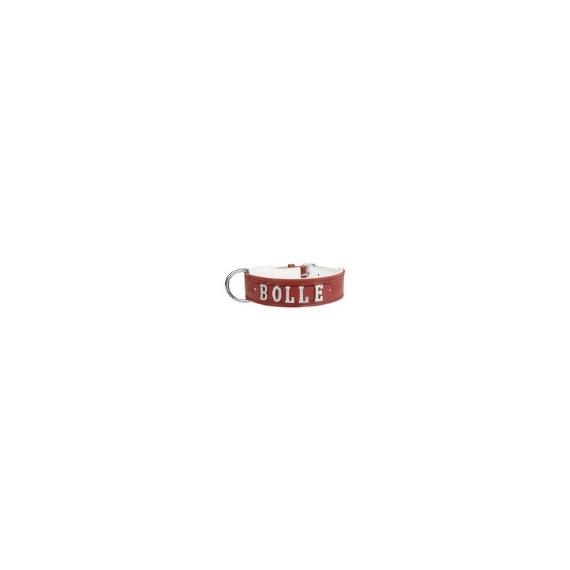 Schecker - MyName Leder-Halsband, rot [50 cm x 35 mm - Buchstabentyp: Cowboy]