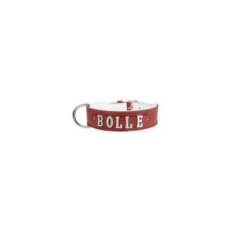 Schecker - MyName Leder-Halsband, rot [50 cm x 35 mm - Buchstabentyp: Cowboy]
