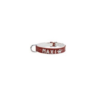 Schecker - MyName Leder-Halsband, rot [35 cm x 15 mm - Buchstabentyp: Kristall]