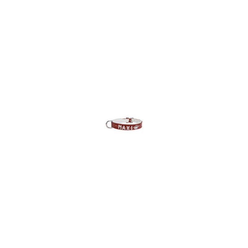 Schecker - MyName Leder-Halsband, rot [35 cm x 15 mm - Buchstabentyp: Kristall]