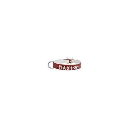 Schecker - MyName Leder-Halsband, rot [35 cm x 15 mm - Buchstabentyp: Kristall]
