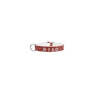 Schecker - MyName Leder-Halsband, rot [35 cm x 15 mm - Buchstabentyp: Cowboy]