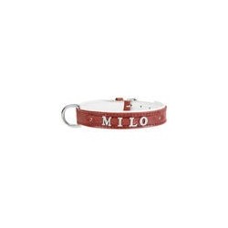 Schecker - MyName Leder-Halsband, rot [35 cm x 15 mm - Buchstabentyp: Cowboy]