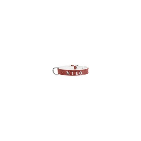 Schecker - MyName Leder-Halsband, rot [35 cm x 15 mm - Buchstabentyp: Cowboy]