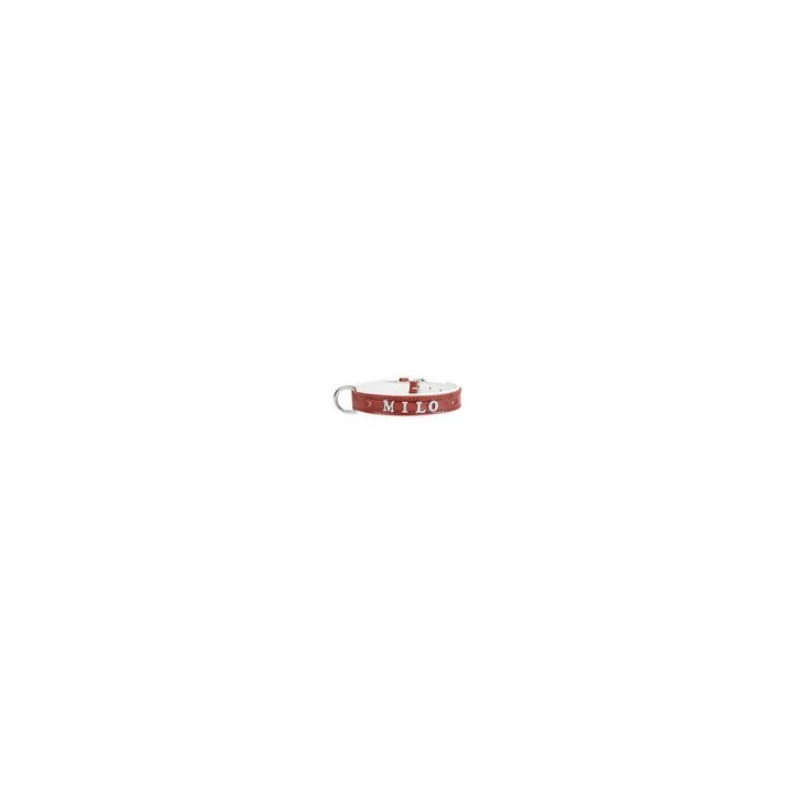Schecker - MyName Leder-Halsband, rot [35 cm x 15 mm - Buchstabentyp: Cowboy]