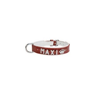 Schecker - MyName Leder-Halsband, rot [45 cm x 25 mm - Buchstabentyp: Kristall]